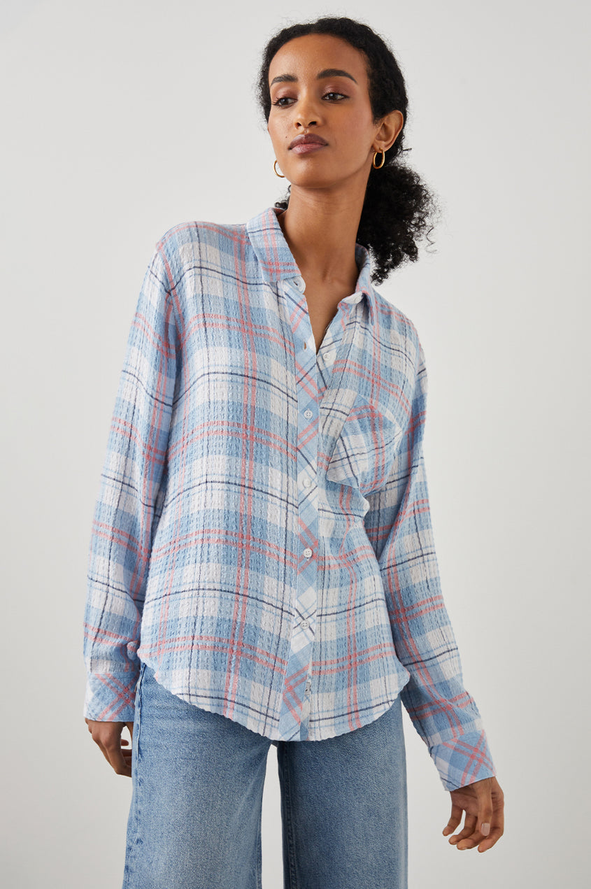 Lucky Brand Shirt Womens Small Lightweight Pink Gray White Plaid